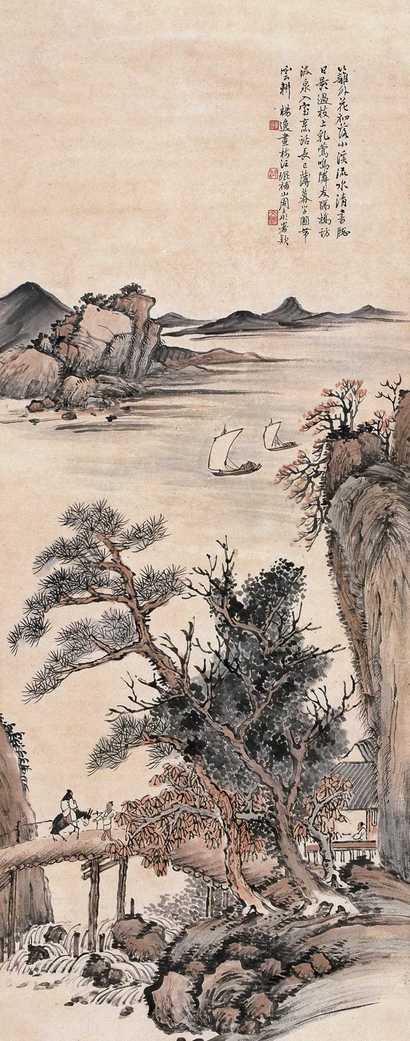 杨逸等 近代 花溪访友图 立轴